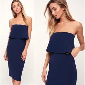 NWT Lulus Lots of Love Strapless Midi Dress Navy Blue Women's Size Medium